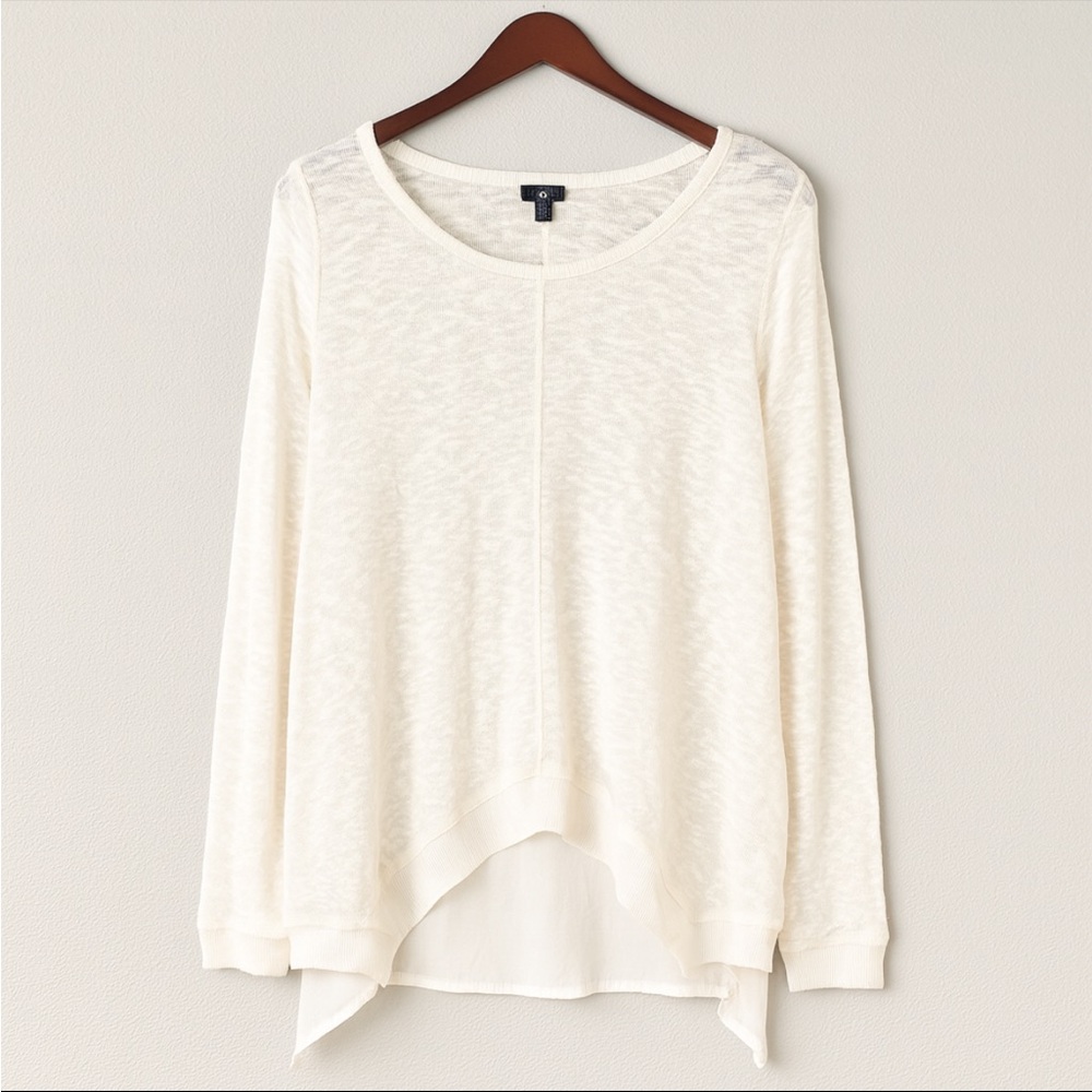 A.N.A. Off-White Long Sleeve Slub Knit Layered Hem Top Women’s Size Large